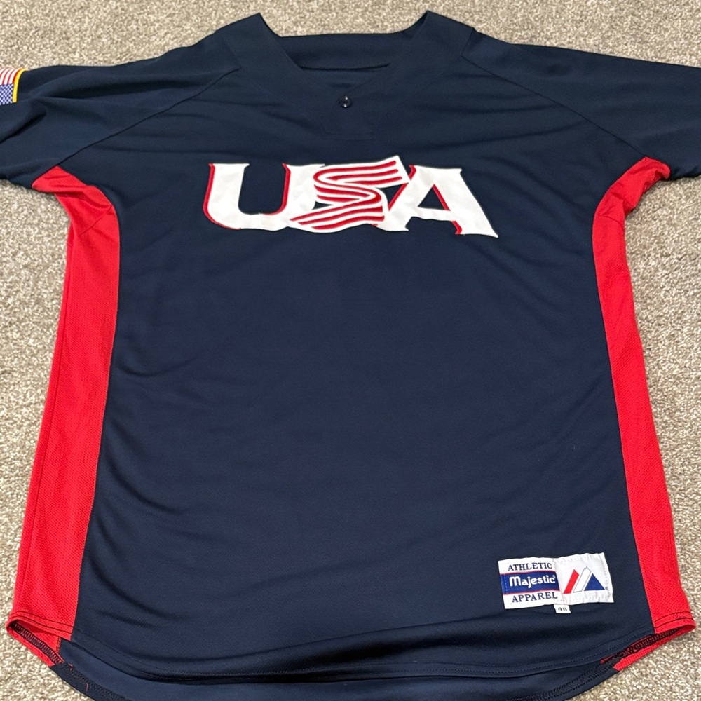 Majestic Navy and Red USA Athletic Jersey